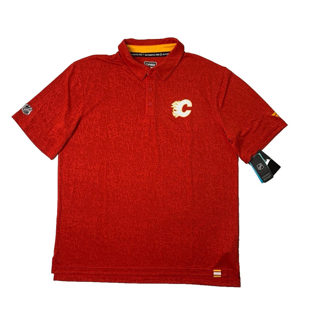Calgary Flames Polo Shirt Mens XL Red Authentic Pro Jacquard NHL Hockey Fanatics